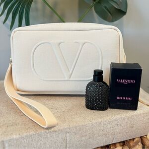 New | Valentino Cream Canvas Wristlet and Perfume Set | Uomo | Born in Roma